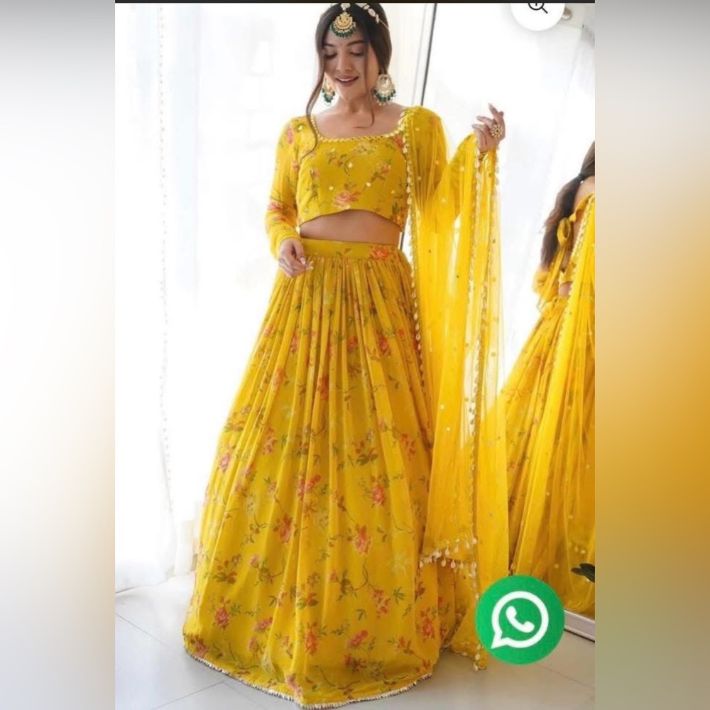 Brand new Floral Yellow lengha choli with real mirror work